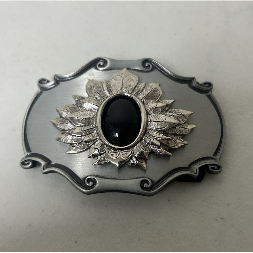 Vintage 1978 RainTree Belt Buckle/w Black Stone 3 1/2" Wide W/ SZ 34 Danté Belt